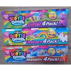 Cra-Z-Art Softee Dough Glitter Unicorn & Metallic (3)  4-Pack Sets Modeling Clay